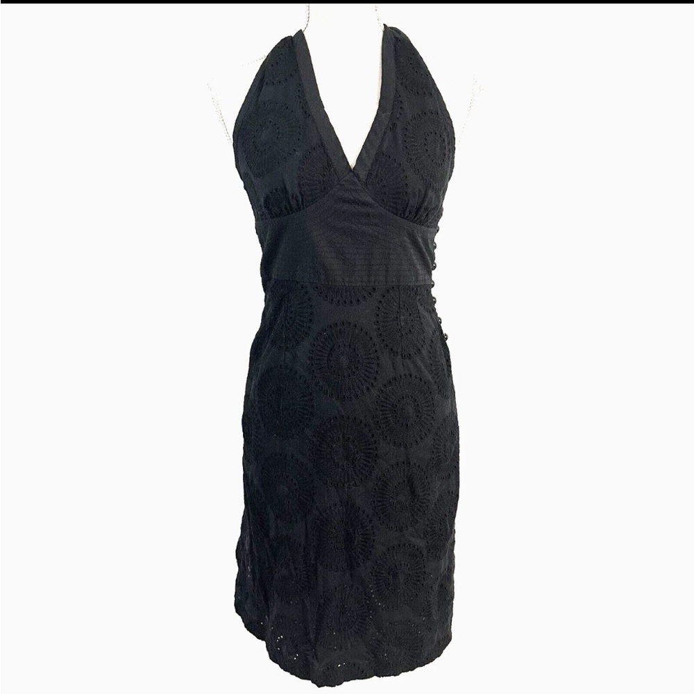 Plenty Tracy Reese Dress Womens 6 Black Cutout Back Eyelet Pattern Linen Blend